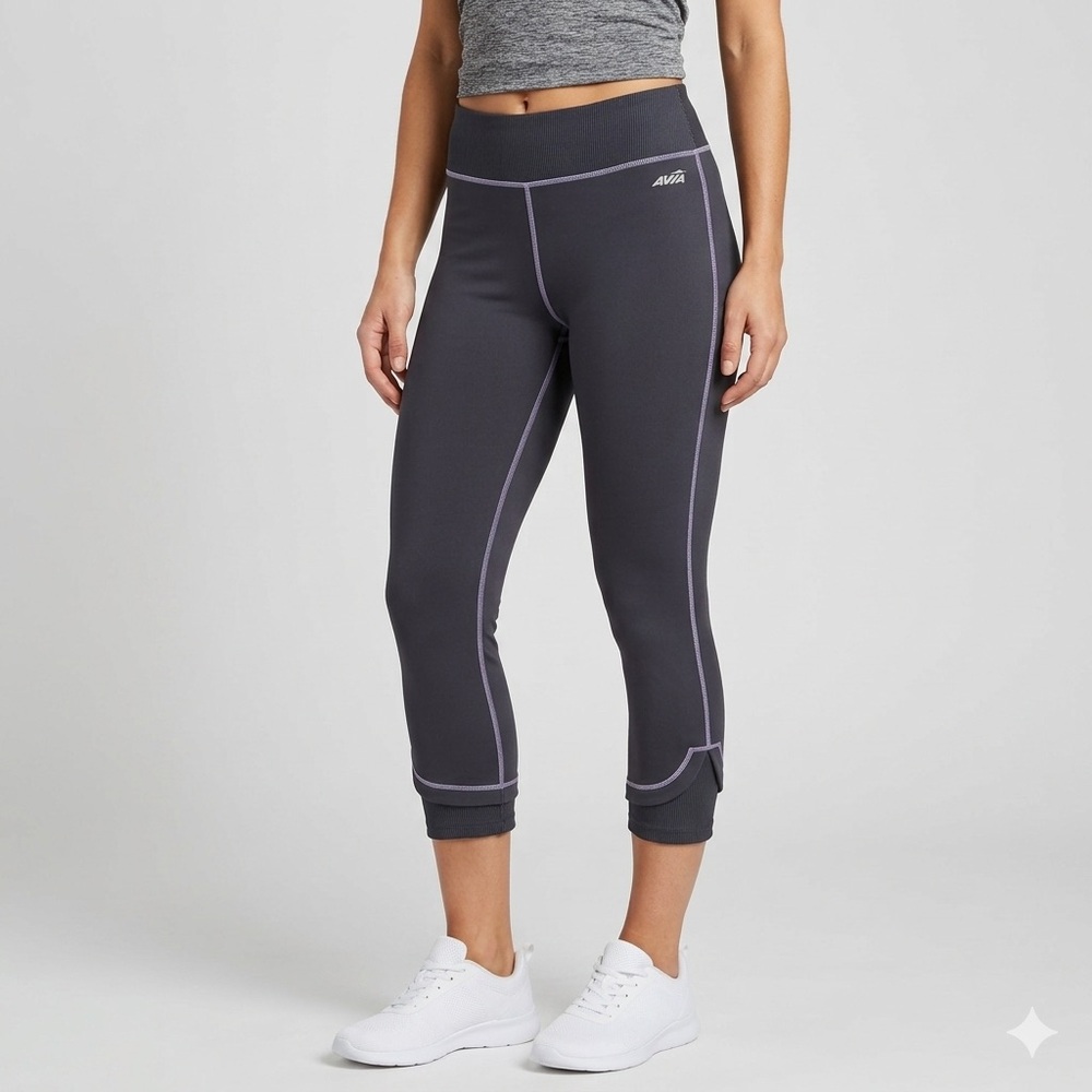 Avia Charcoal Capri Leggings with Lavender Stitching